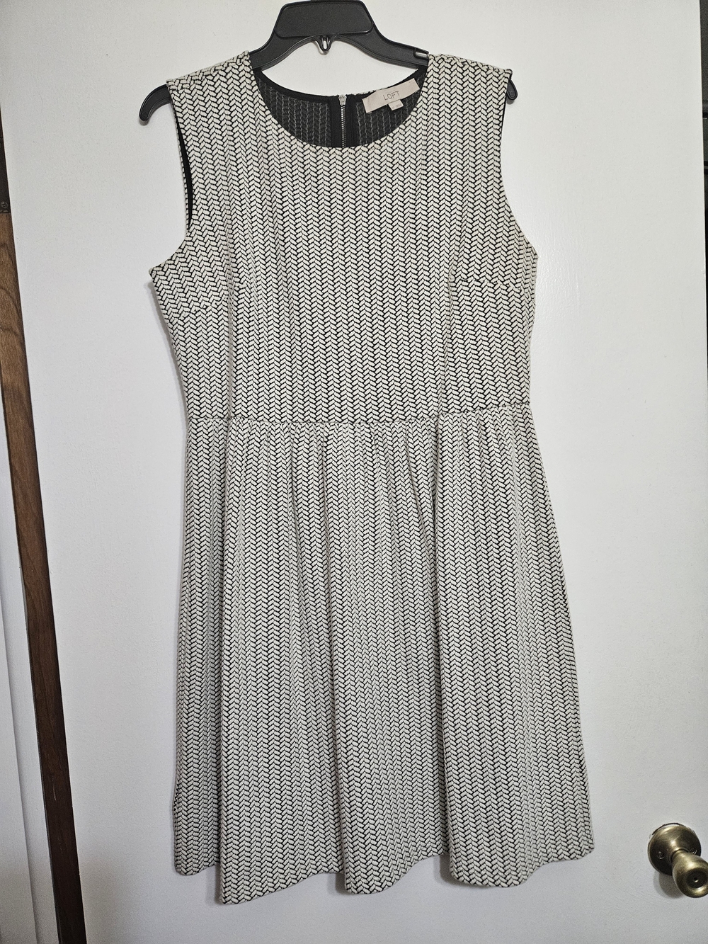LOFT Black and White Sleeveless Fit-and-Flare Dress